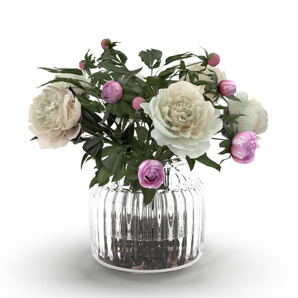 Cream_Peonies_Ribbed_Glass_Vase_1