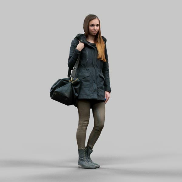 3D Model Download Girl in warm coat wearing bag_508