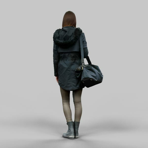3D Model Download Girl in warm coat wearing bag_509