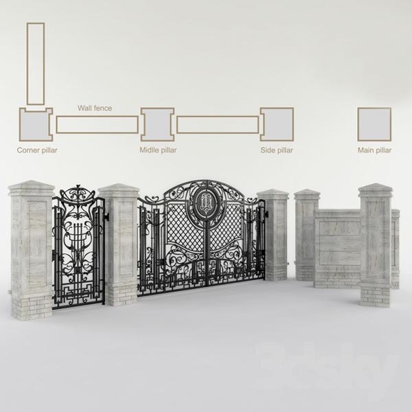 Pro 3DSky - Forged Gate with a Gate and Pillars 262